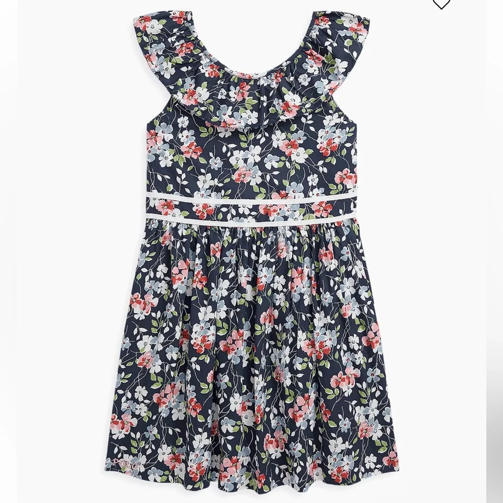 NWT Polo Ralph Lauren Girls Floral Poplin Ruffle Dress Easter Spring Summer‎